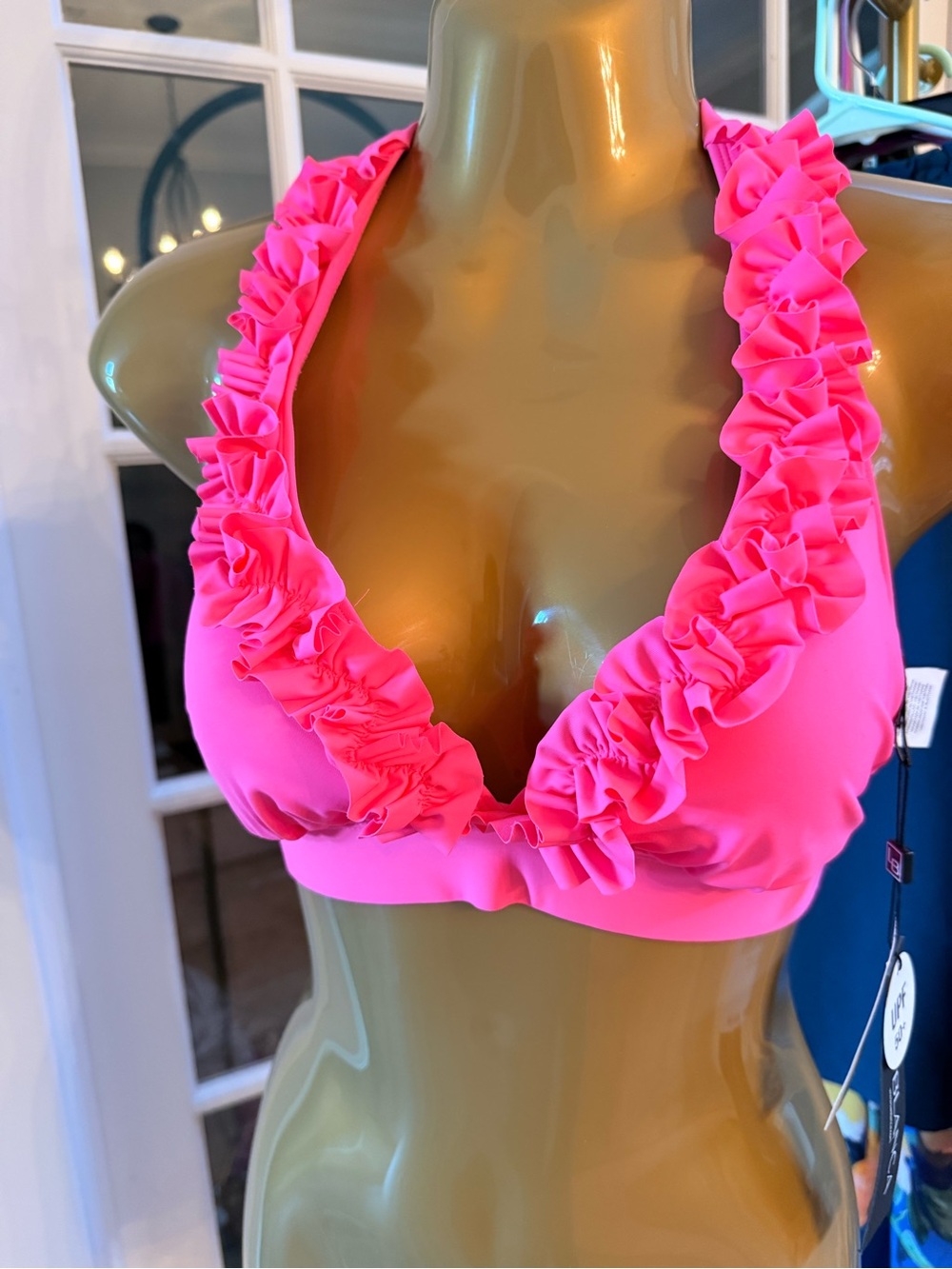 La Blanca Hot Pink Ruffled Halter Bikini Top